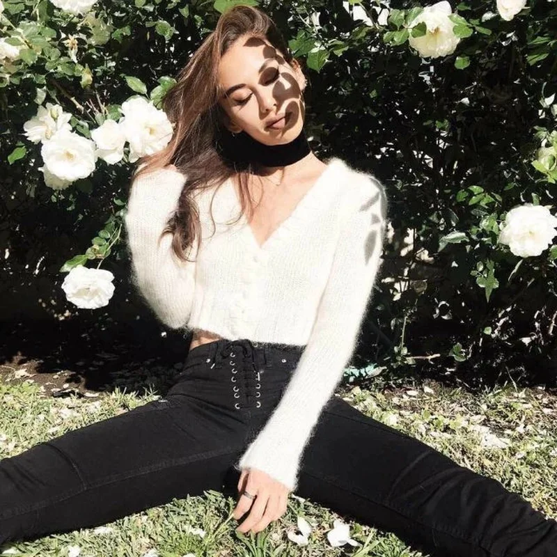 Плюшевый вязаный кардиган с v-образным вырезом женский осенне-зимний новый