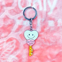 new fashion silver couple keyring keychain heart pink happy face love gift special features key cute car bag metal girl k0014
