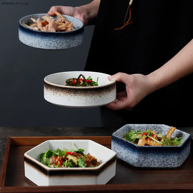 

Round Dinner Plate Japanese Retro Tableware Creative Ceramic Candy Box Living Room Snacks Dried Fruit Plate Household Tableware
