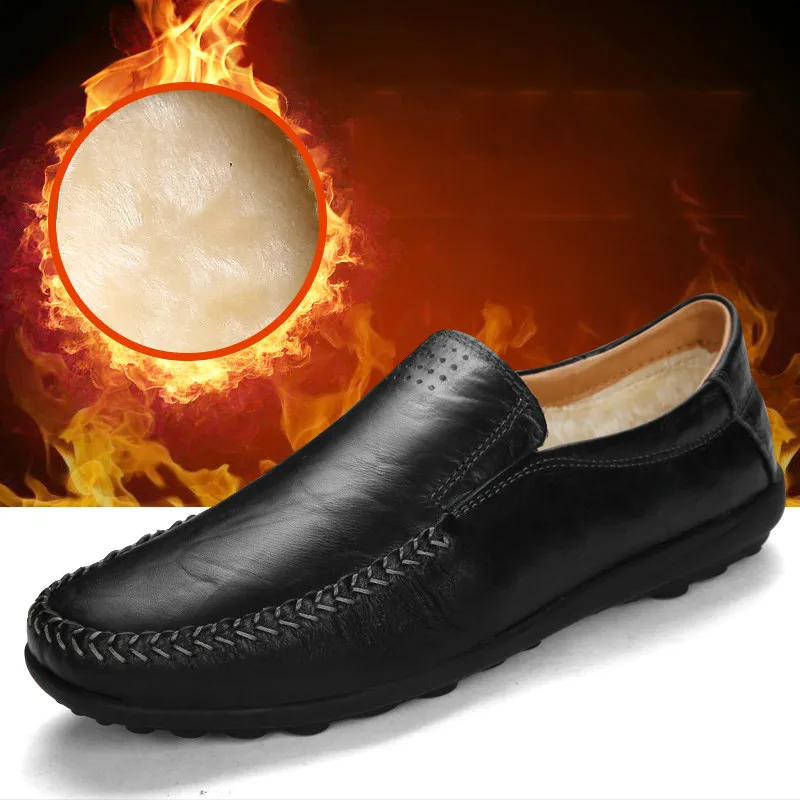 Мужские повседневные туфли из натуральной кожи черные Лоферы без застежки