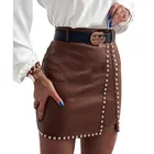 Женская облегающая мини-юбка из искусственной кожи на молнии с заклепками на весну и осень, облегающая офисная юбка коричневого и черного цвета