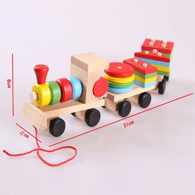 

New 2019 Kids Baby Developmental Toys Wooden Train Truck Set Geometric Blocks Wonderful Gift Toy