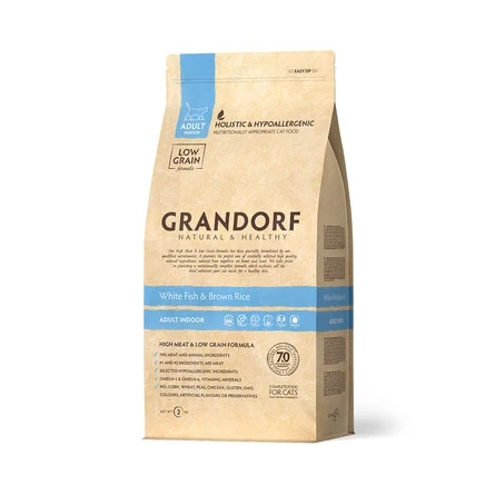 GRANDORF Indoor Dry food for adult cats with problem skin and hair white fish rice 400 g | Дом и сад