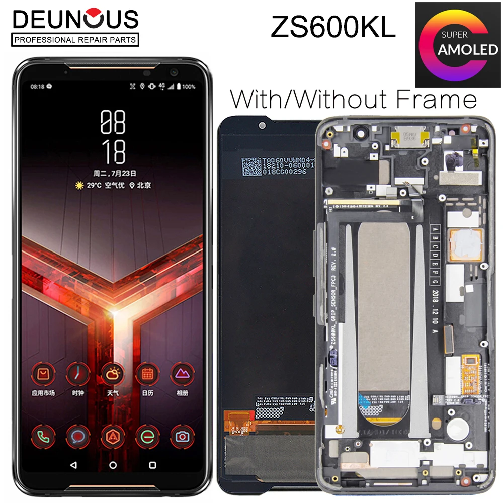 2018 оригинальный Amoled-экран для Asus ROG phone Zs600kl, ЖК-дисплей, дисплей, цифровой преобразователь экрана в сборе, запасные части
