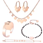 Мульти Сердце набор украшений для женщин аксессуары розовое золото цвет нержавеющая сталь серьги ожерелье кольцо черный кристалл браслет 2020
