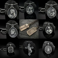 pure tin religious jewelry christian badge mens necklace charms catholic tag pendant necklace couple sweater chain