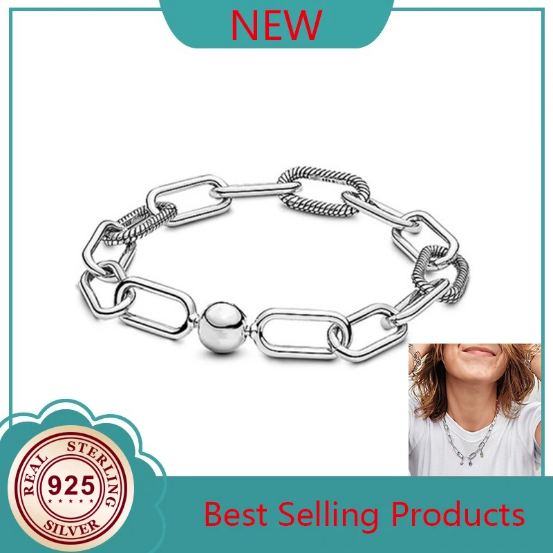 

925 Sterling Silver Pan Bracelet Me Link Snake Chain Pattern Circular Clasp Bangle Fit Women Bead Charm Fashion Jewelry