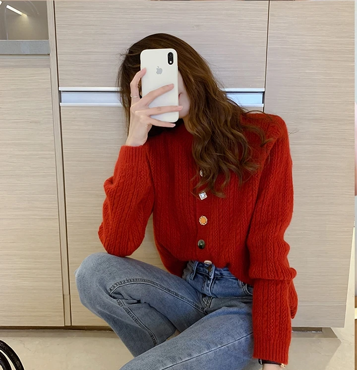 Women Knitted Sweater Cardigan Diamont Button O-neck Single-breasted Knitting Top Jackets Ladies Casual Urban Bottons Knitwear