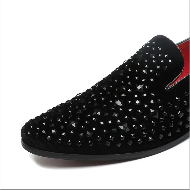 Черные Мужские модельные туфли со стразами роскошные бархатные Мокасины с