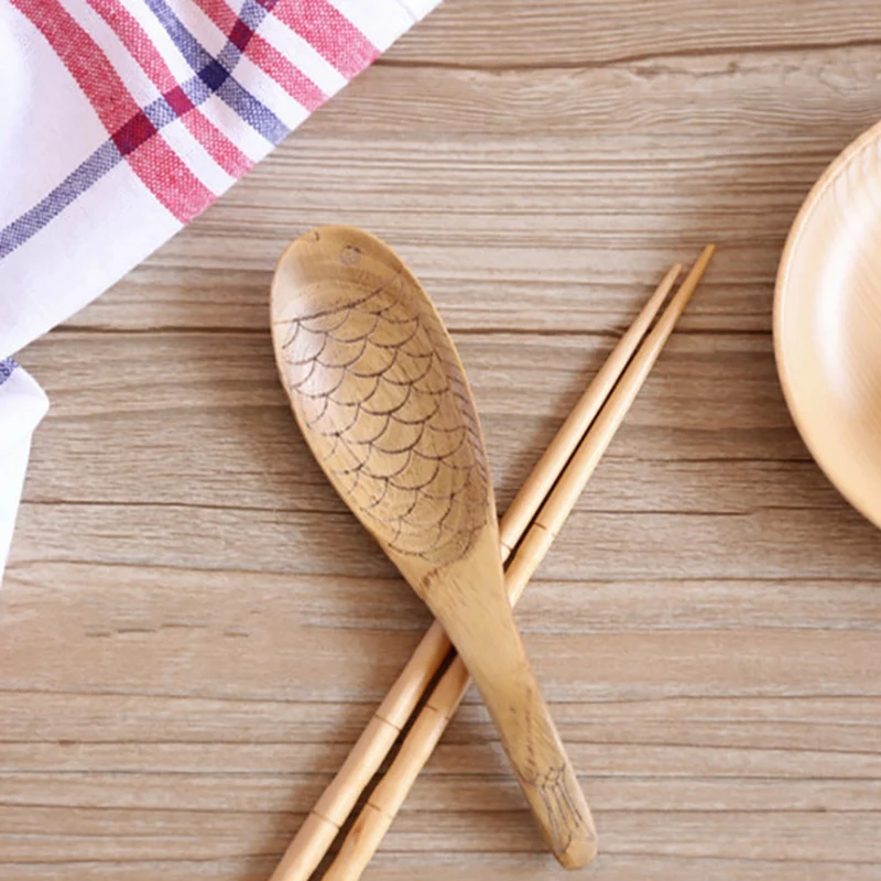 2 шт Деревянный рыбок риса Еда кухонная Ложка инструменты посуда лопатка