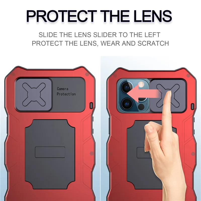 Rugged Armor Slide Camera Lens Phone Case for iPhone 13 12 Pro Max Mini Metal Aluminum Military Grade Bumpers Kickstand Cover