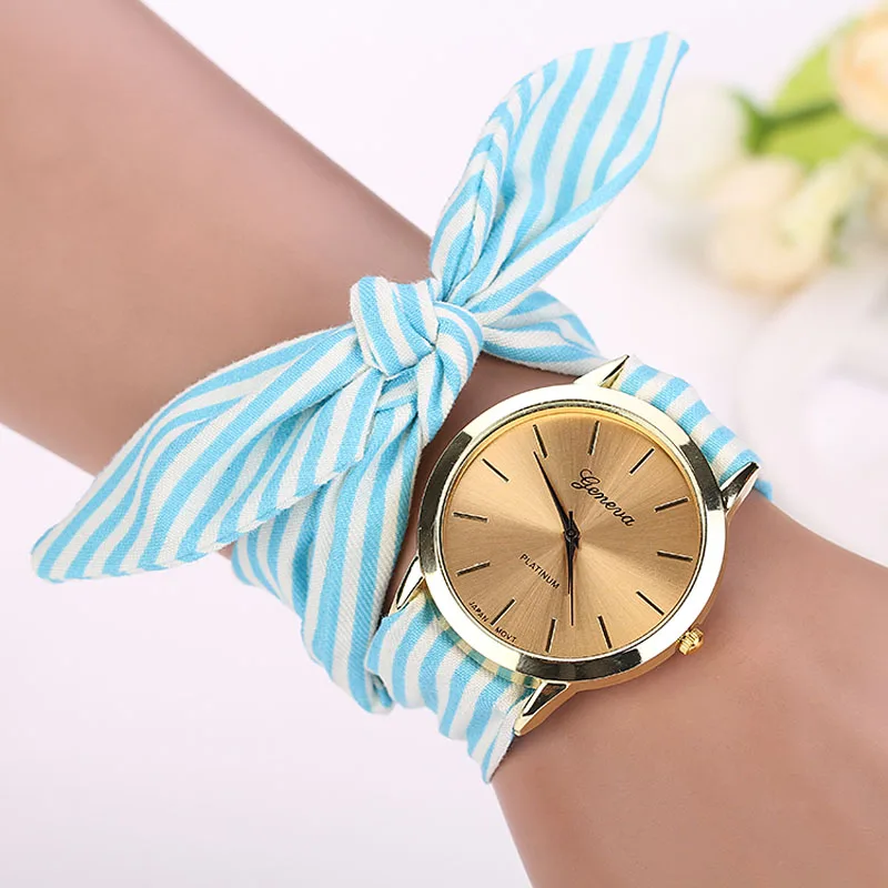 2020 женские часы relojes mujer Летний стиль Модные полосатые цветочные ткани кварцевые