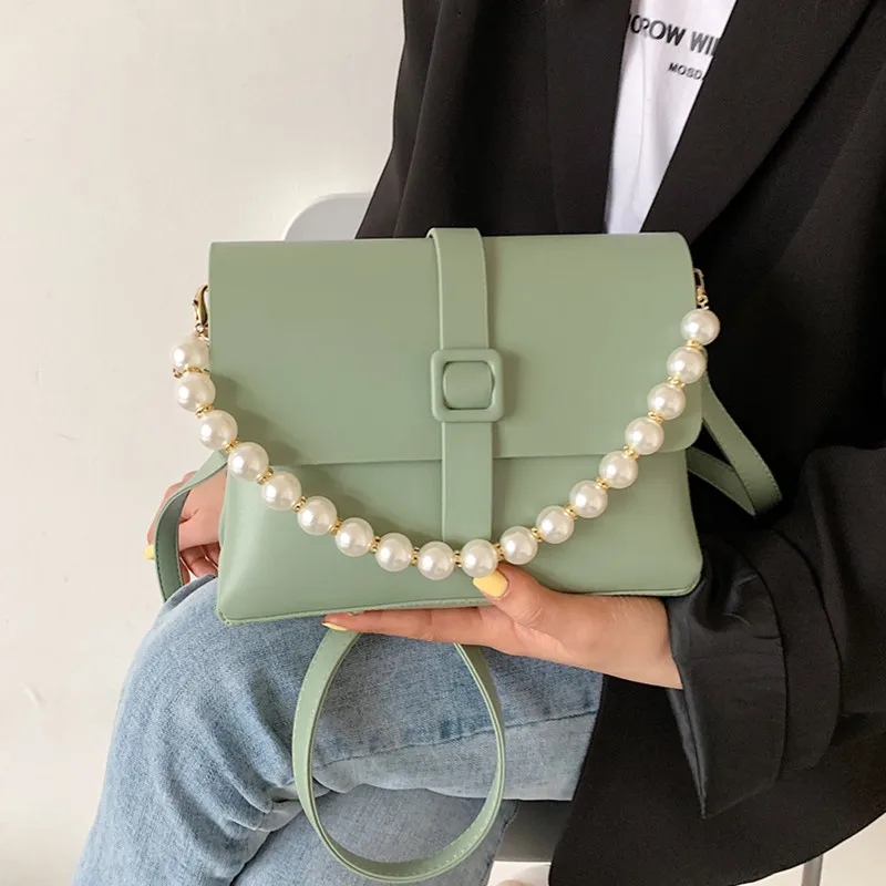 

Pearl Chain Crossbody Tote Bags for Women Clutch Bag High Quality Leather Messenger Bag Elegant Lady Small Flap Shoulder Handbag