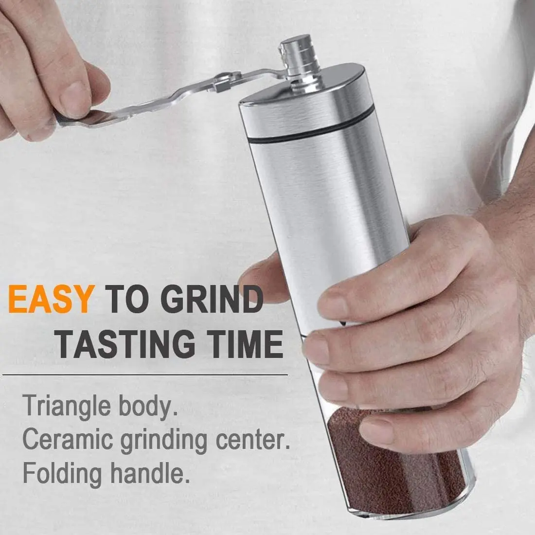 

Triangle Manual Coffee Grinder Stainless Steel, Portable Hand Coffee Bean Grinder with Adjustable Conical Ceramic Burr & Brush