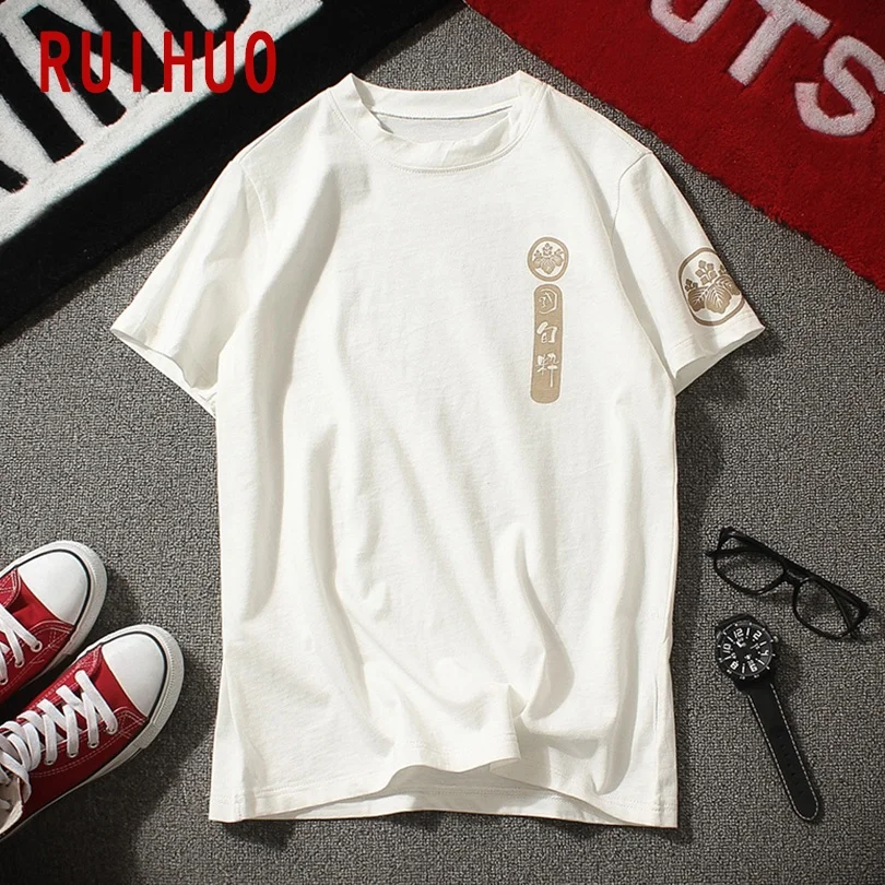 RUIHUO 2022 Новая летняя футболка с коротким рукавом мужская японским принтом самурая