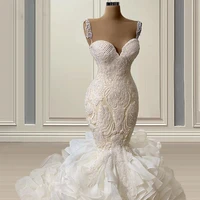 amazing lace beaded mermaid wedding dresses sweetheart tiered organza ruffles sweep train bridal gowns wedding vestidos 2022