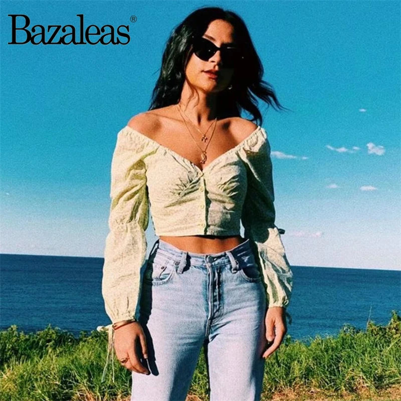 Bazaleas шикарные женские топы и блузки с длинным рукавом галстуком зеленые