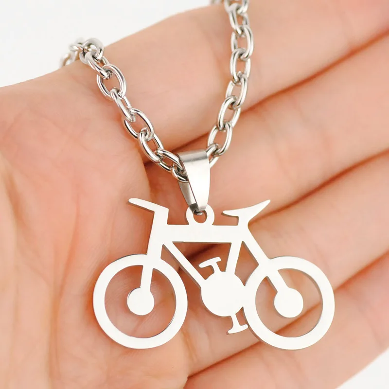 Нержавеющая сталь простой подвеска в форме велосипеда Ожерелье Милые серебро
