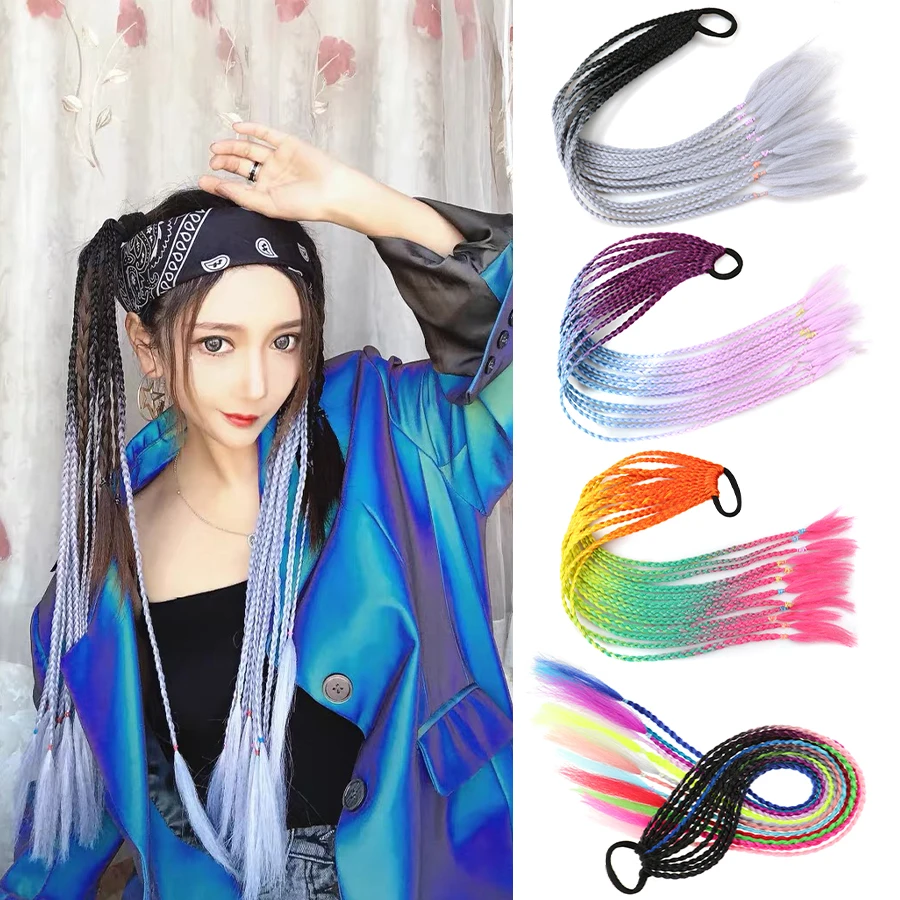 

Colorful Gradient Headband Girls Twist Braid Rope Simple Rubber Band Hair Accessories Kids Wig Hair Kanekalon Braiding Hair
