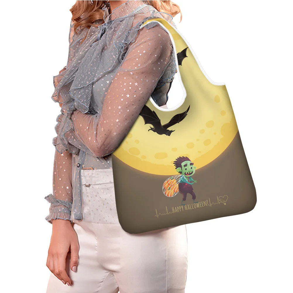 

Binienty Halloween monster style ladies large one-shoulder folding shopping bag tote bags casual shopping cart tote bags 2021