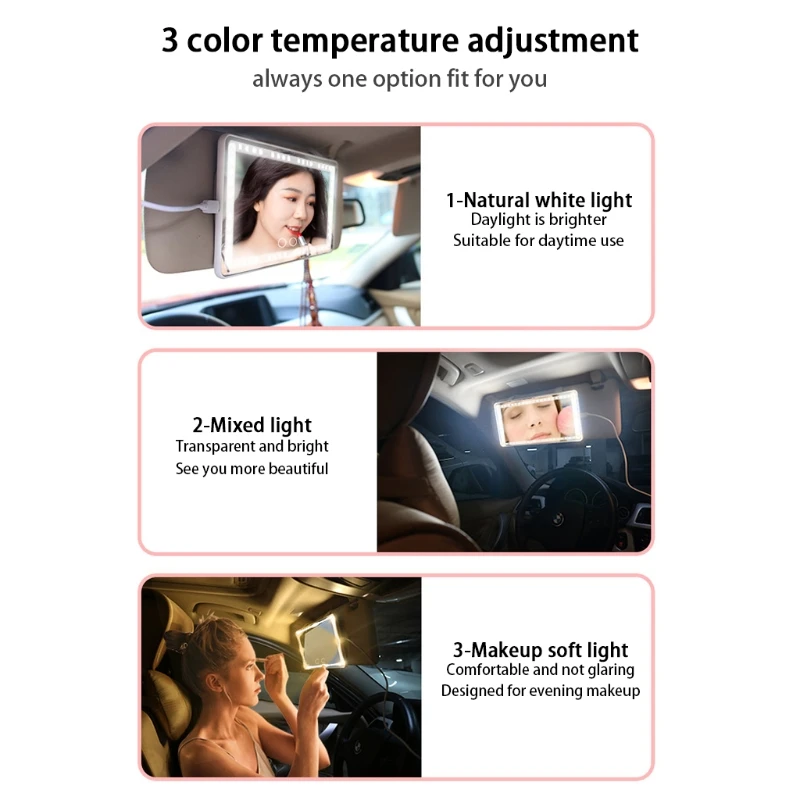 

Car Visor Makeup Mirror Touch Screen Design Mirror with 60 LED Lights 3 Colors T3ED