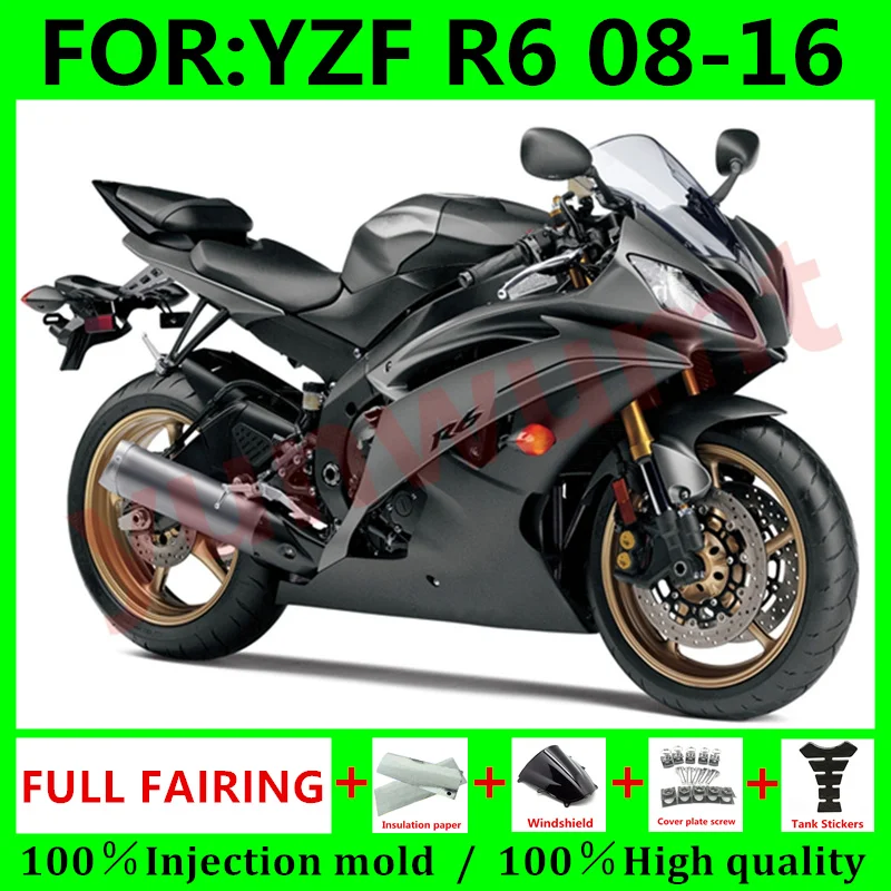 

Motorcycle full Fairing Kits For Yamaha YZF R6 2008 2009 2011 YFZ-R6 08 09 10 11 12 13 15 16 ABS Fairings Bodywork black grey