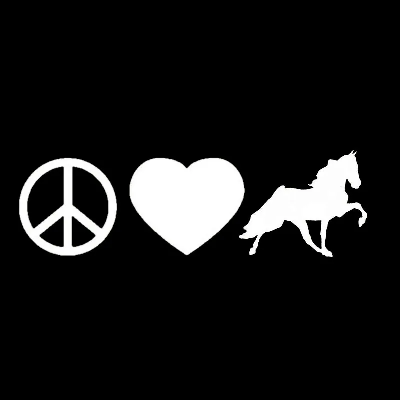 

Car Sticker Peace Love Walking Horse Original PVC Decals Car Sticker Black/silver Fittings 16cm*4.9cm