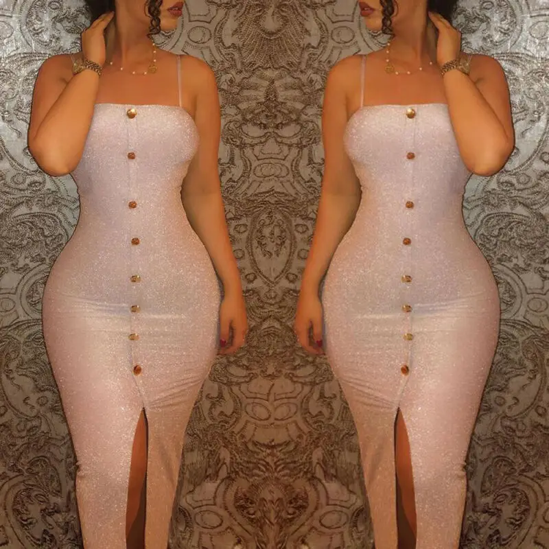 Женское облегающее платье без рукавов повседневное блестящее средней длины на