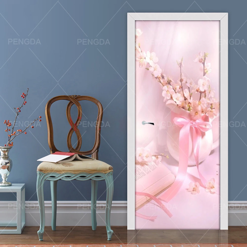 Самоклеящаяся наклейка на дверь в гостиную растение цветение вишни DIY ремонт Фреска водонепроницаемый принт картина новое украшение дома