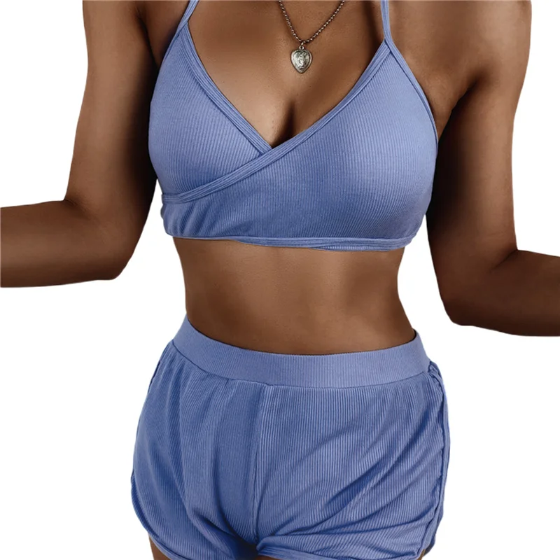 

Women Solid Color 3 Pcs Bikini Sets, One Halter Swim Bra with Swim Boyshorts and Briefs