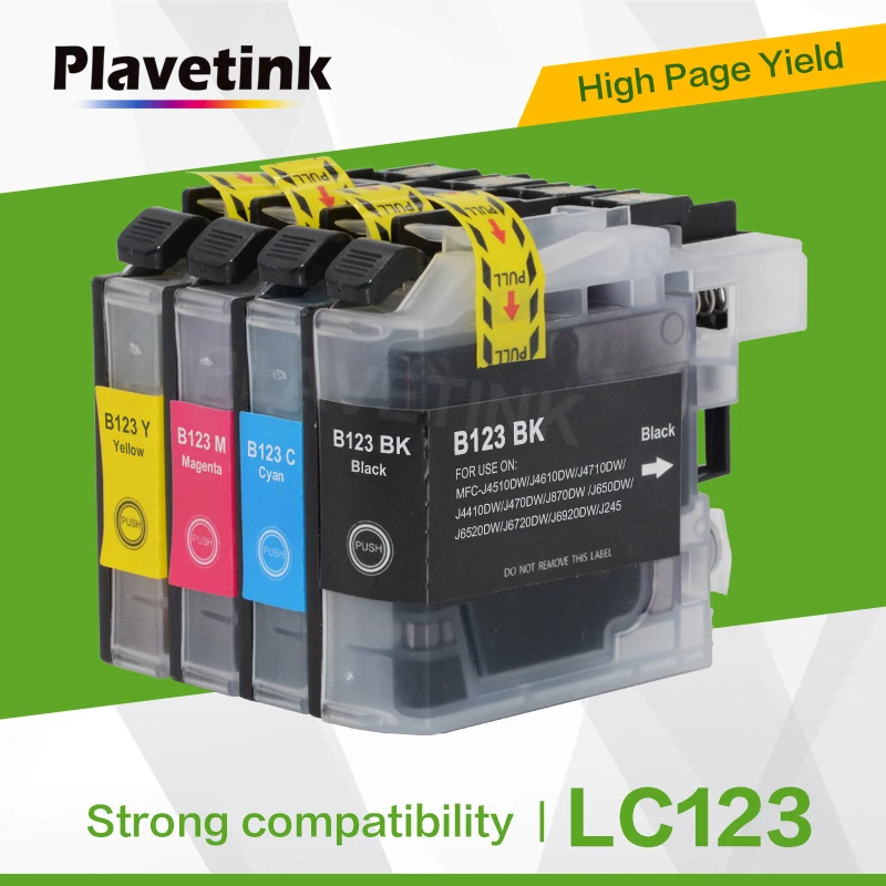Картридж для принтера Plavetink 4 цвета LC123 совместимый с принтером Brother MFC J650DW J6720DW J6520DW