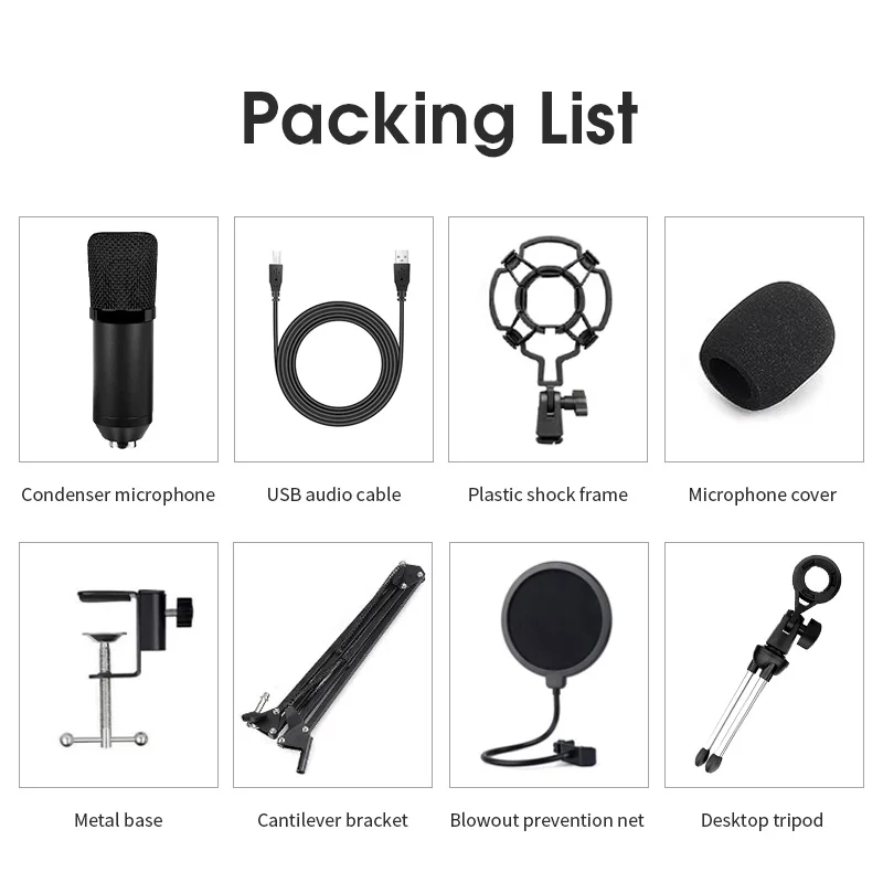 

USB Microphone Studio Professional Condenser Microphones with Tripod Microphone for PC Phone Conference Voice Recording Podcast