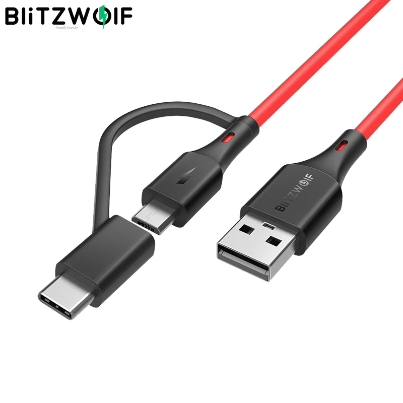 Кабель Micro USB BlitzWolf 2 в 1 кабель передачи данных для быстрой зарядки 5 В/3 А