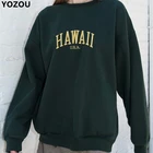 YOZOU Женские винтажные шикарные повседневные Гавайские вышитые черные Зеленые Белые Серые махровые свободные пуловеры с круглым вырезом Свитшот для женщин
