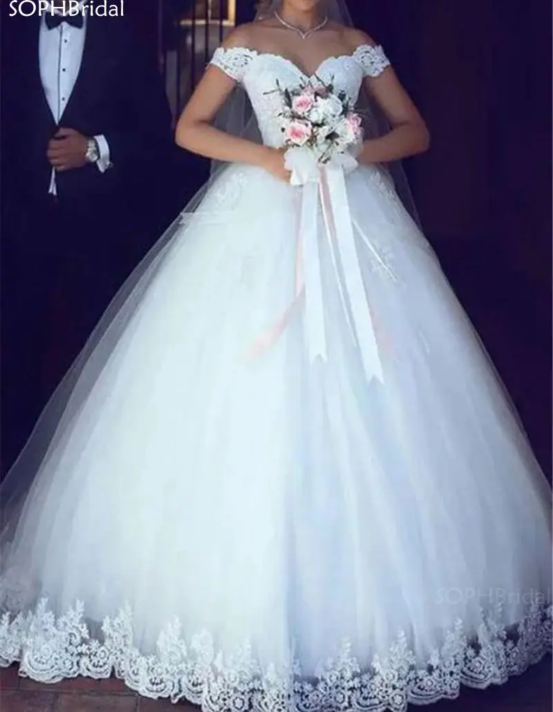 

Новое поступление, винтажное свадебное платье с открытыми плечами, бальное платье с аппликацией, милое Тюлевое свадебное платье, платье для вечеринки