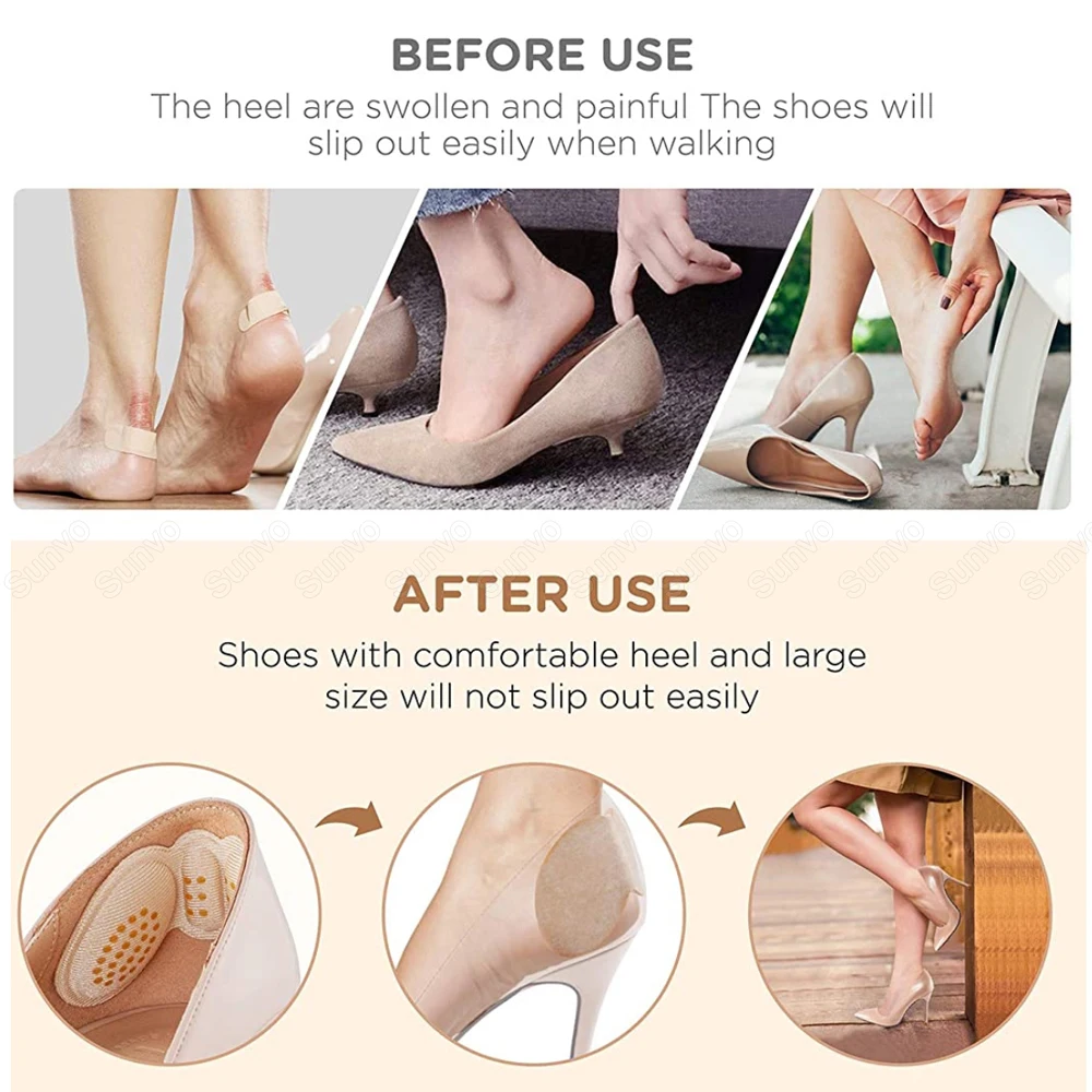 Sunvo Silicone Heel Pads for Women's Shoes Inserts High Heels Gel Insoles for Shoes Back Heel Pain Relief Liners Protector Pad