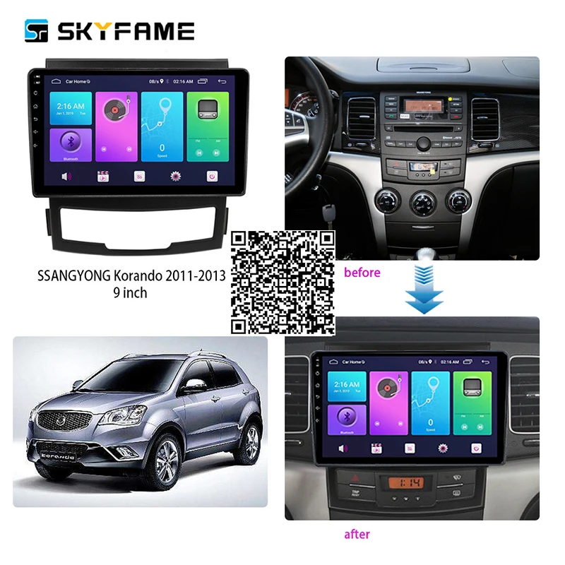 

SKYFAME 4+64G Car Radio Stereo For Ssangyong Korando 2011-2013 Android Multimedia System GPS Navigation DVD Player