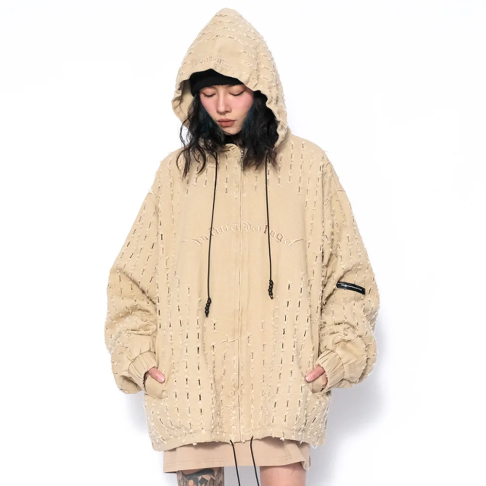 

Hollow Sweatshirt Men's Hole Streetwear Hip Hop Loose Fashion Brand Hoodie Jacket Women Oversize Hooded Sweatshirt Cardigan Coat