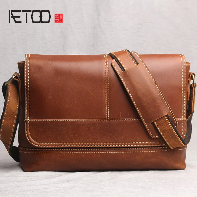

AETOO Retro crazy horse leather men's shoulder bag, leather handmade messenger bag, first layer leather casual messenger bag,