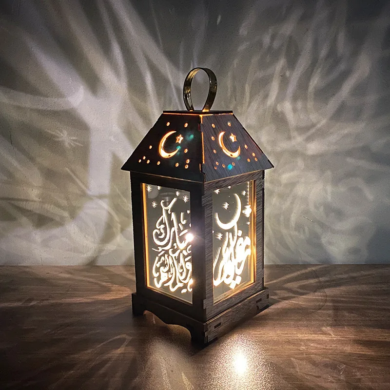 

Ramadan Eid Mubarak Lantern Wooden Lantern Holiday Lighting Moon Castle Lamp Pattern Hollow Decoration Led Night Light Battery