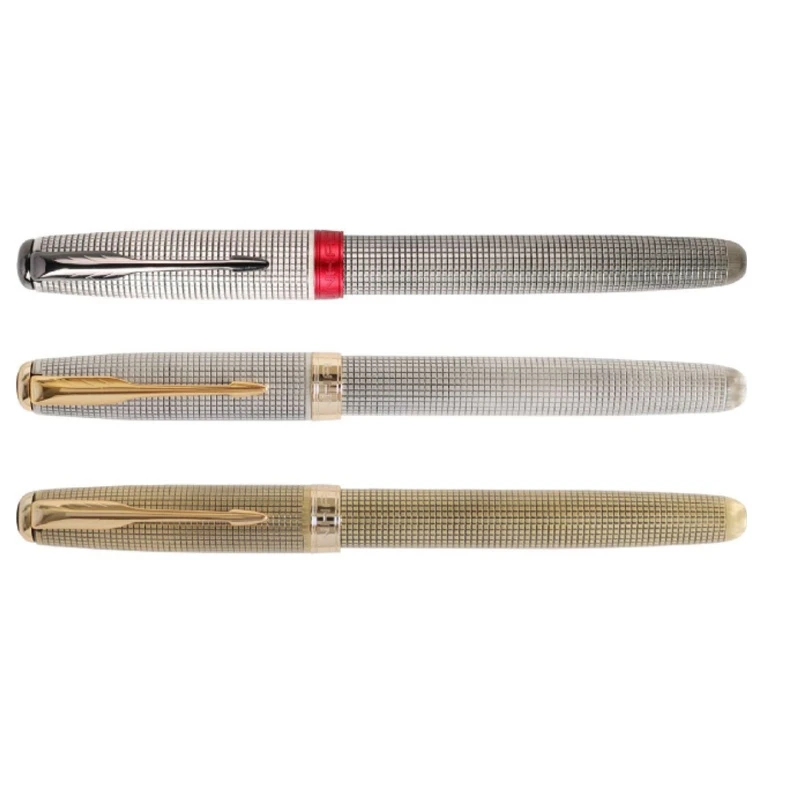 

Jinhao 75 Series Brass Fountain Pen Fine Nib Silver Grid Pattern Golden Clip