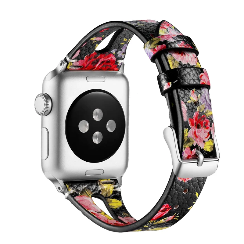 Цветочный ремешок для apple watch 42 мм 38 iwatch 44 40 серия 5/4/3/4/2/1 кожаный correa спортивный