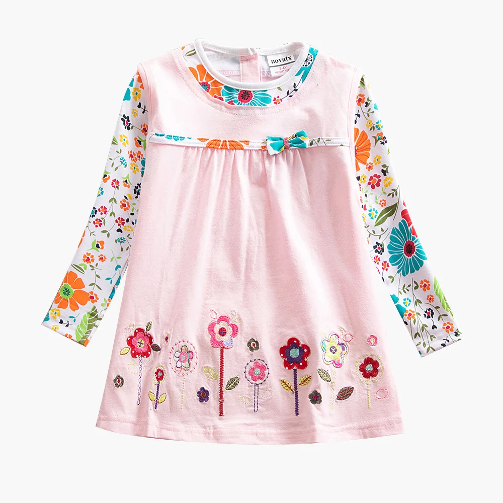 Платье для девочек бренд Vestidos INFANTIL детская одежда для девочек длинные рукава с цветочным рисунком для девочек платье трапециевидной формы для девочек h5802 - Цвет: H2762 pink