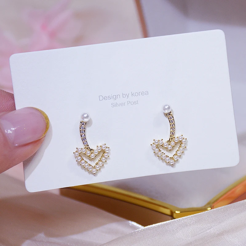 

Vintage Exquisite 14k Real Gold Jewelry Pearl Love Earrings for Women Luxury AAA Zirconia Stud S925 Silver Needle Party Hot Gift