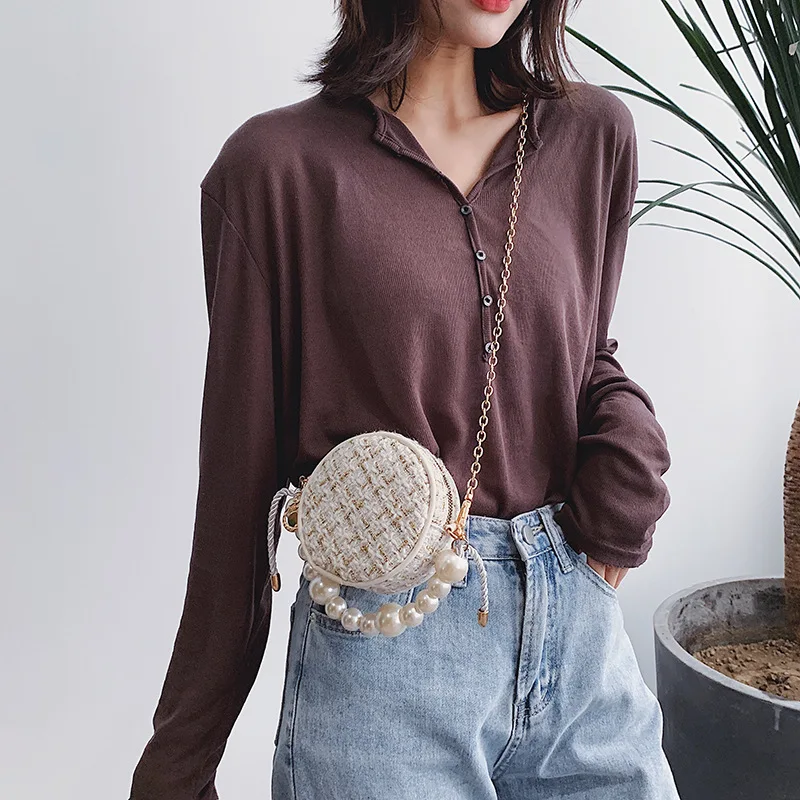 bolsos модные женские сумки-почтальон, круглая сумка на плечо, дизайнерская сумка через плечо, твидовые сумки для женщин, жемчужное колье, сумка