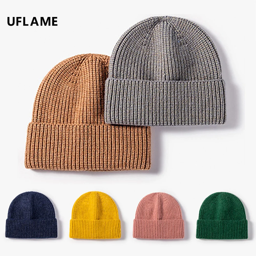 

UFLAME New Beanies Hat for Women Men Solid Knitted Cap Autumn Winter Unisex Warmer Hip Hop Skullies Beanies Girl Casual Bonnets