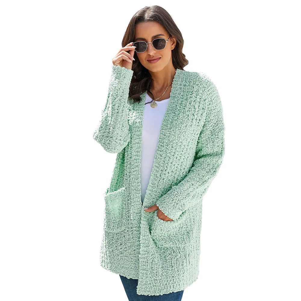Mint Sweater SEBOWEL Женский вязаный длинный кардиган свитер Трикотажное изделие пальто с карманами женский свободный кардиган Новинка осень зима - Цвет: Mint Sweater