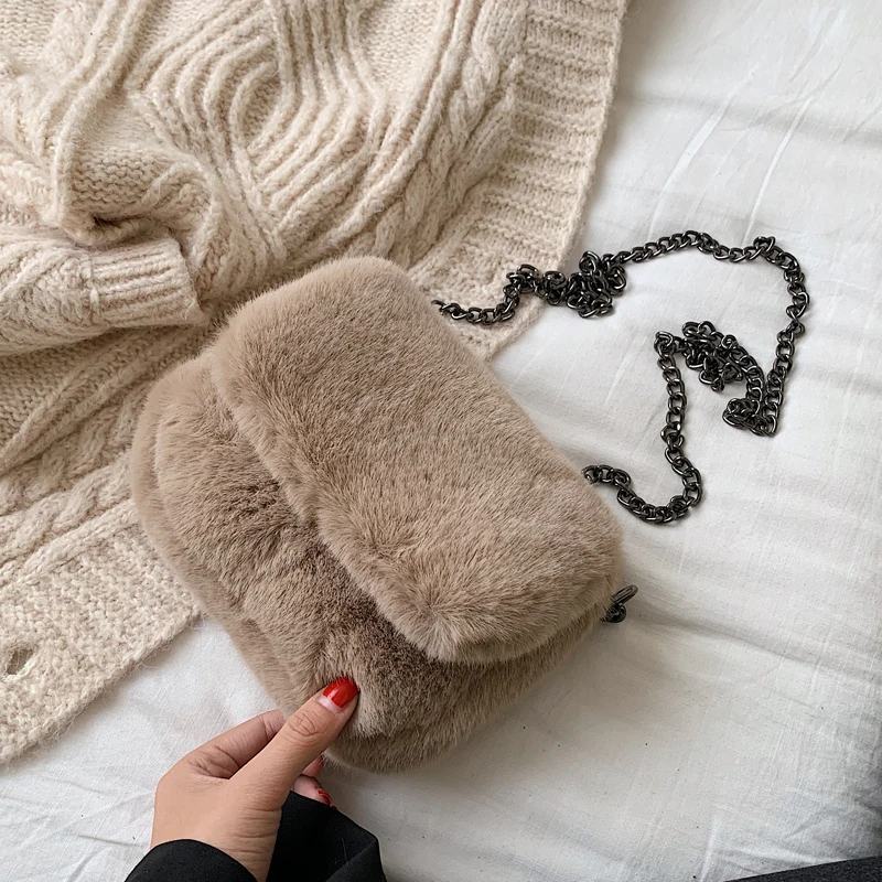 

New Women Winter Faux Fur Shoulder Bag Handbag Lady Fashion Handbag Female Party Small Girls Tote Bag Christmas Gift GQ117