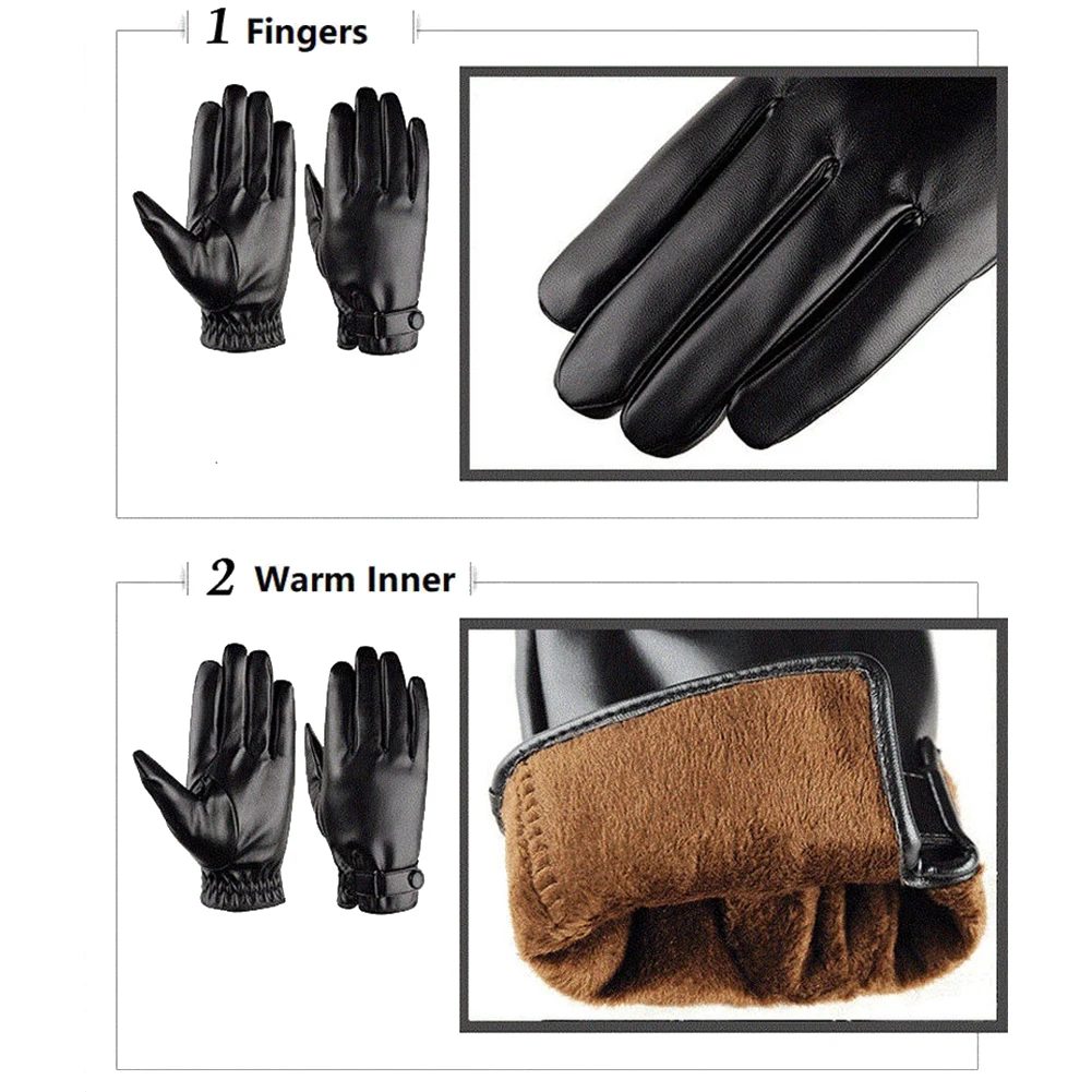 

1Pair Men Leather Gloves Motorcycle Touch Screen Full Finger Windproof Gloves Men Winter Gloves handschoenen guantes tacticos
