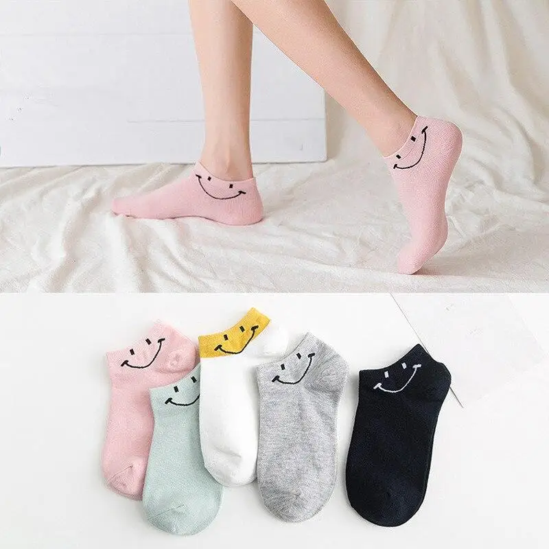 

New Fashion Cute Student Girl Ankle Short Socks Women Summer Cotton Breathable Sport Underwear Funny Anime Smiley Boats Socks